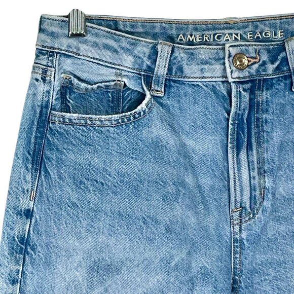 American Eagle Mom Jean Hi-Rise Straight Leg Light-Wash Stretch Sz 6 100% Cotton - Picture 6 of 14